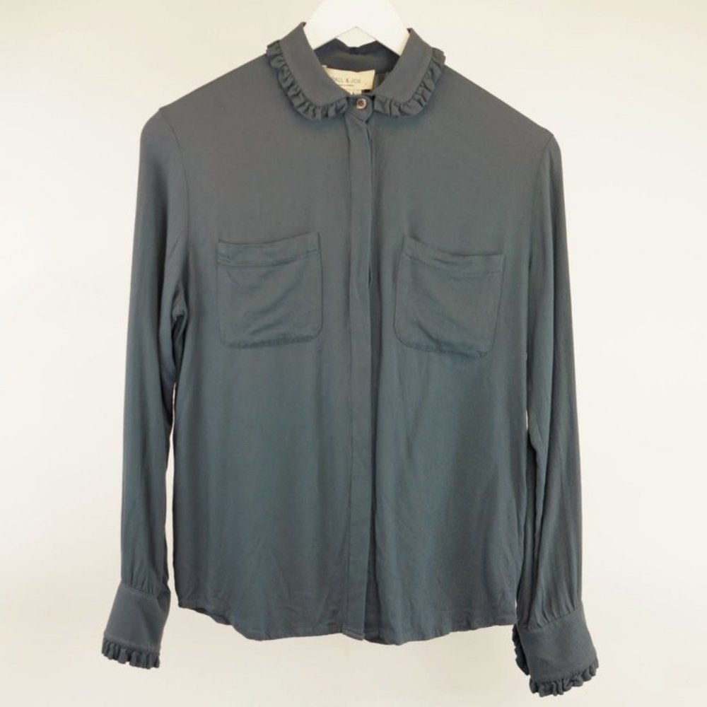 Paul & Joe PF/16 Blue Ruffled-Trim Button-Up Blouse